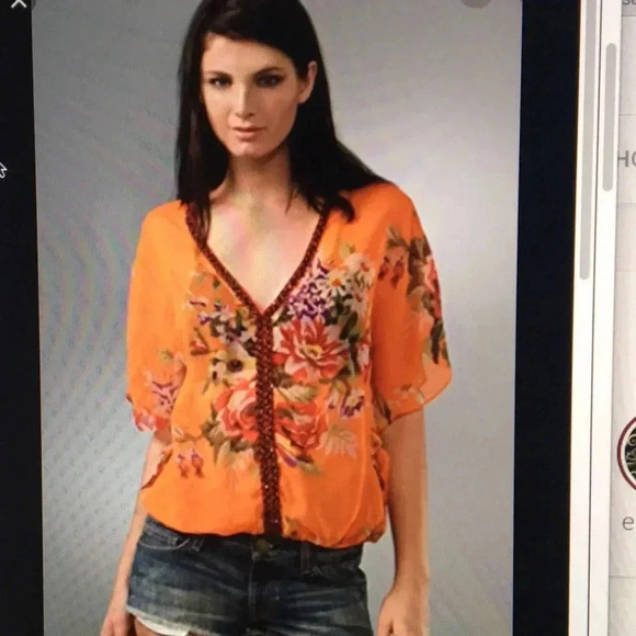 Free People‎ Orange Sheer Genius Floral Top - Picture 2 of 8